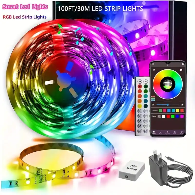 100ft Rgb Led Strip Lights With Remote App Control Music Sync