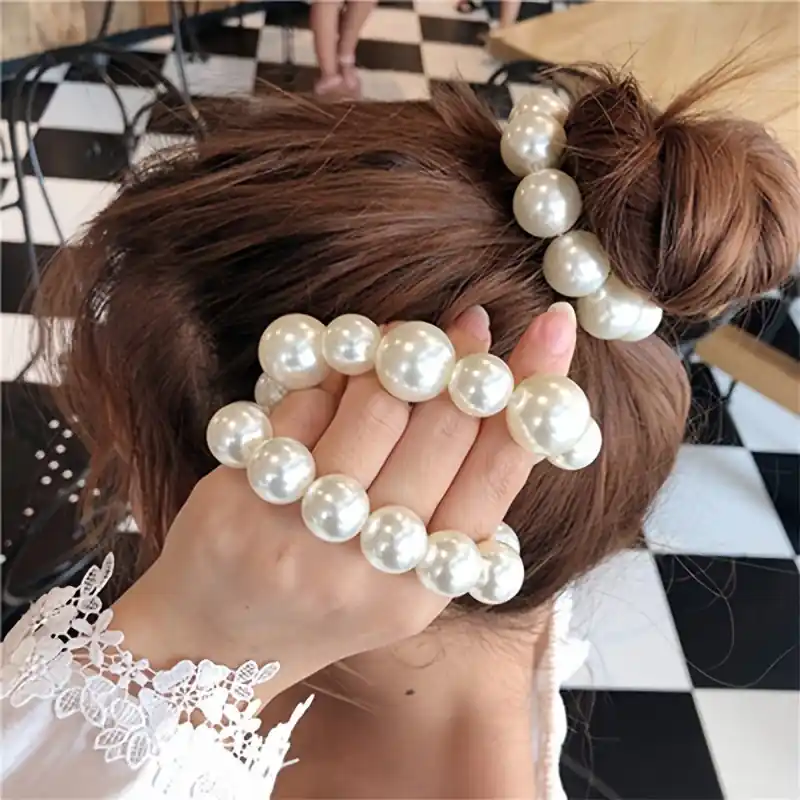 Elegant Pearl Hair Scrunchie Bracelet Stylish Multiuse Accessory For All Ages