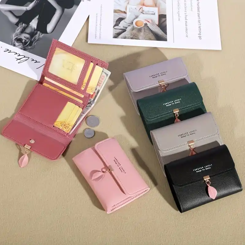 Womens Minimalist Trifold Clutch Wallet Coin Purse Credit Card Holder