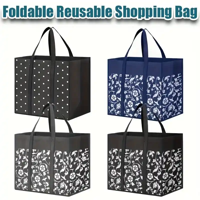 Ecofriendly Reusable Foldable Grocery Bags Large Tote With Long Handle