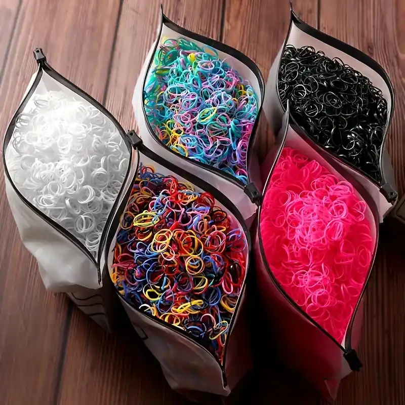 1000pcs Mini Colorful Nylon Hair Ties Set With Storage Bag
