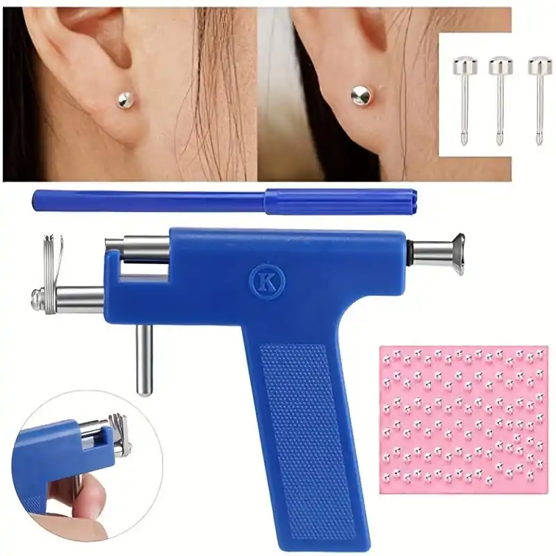 98pcs Professional Ear Piercing Set With Steel Studs Safety Tool