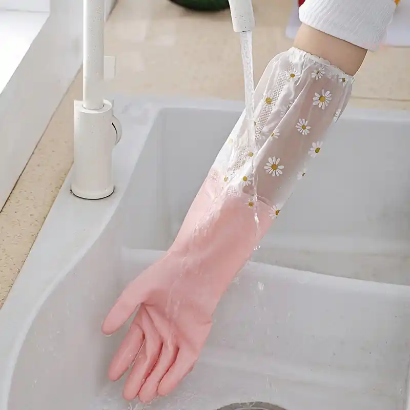 Heavyduty Reusable Long Sleeve Rubber Gloves For Dishwashing Cleaning