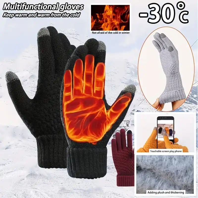 Unisex Touch Screen Winter Gloves Stretchable Knit Woolfeel Mittens