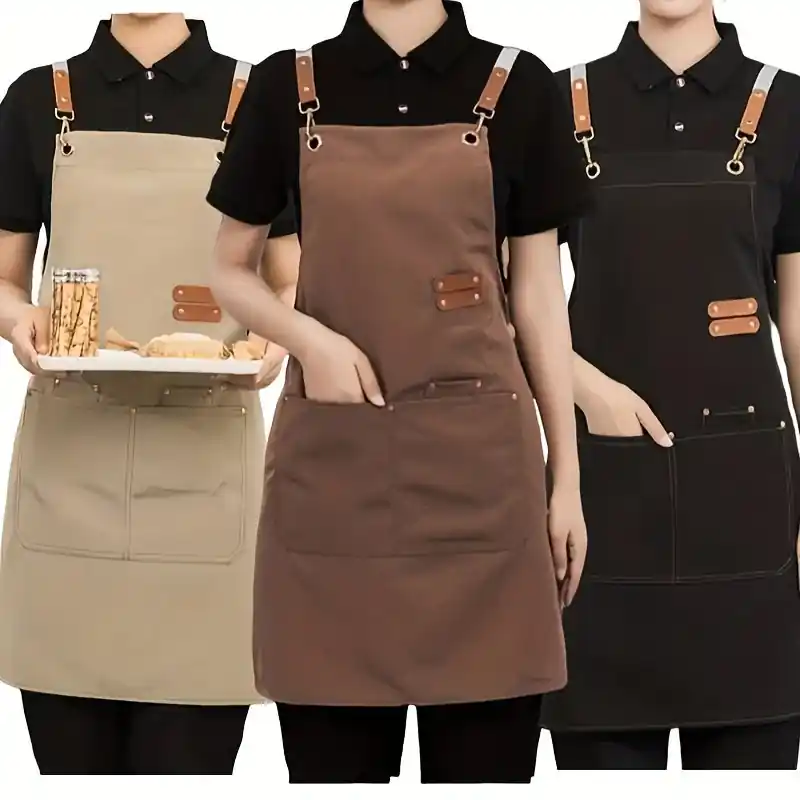 Unisex Waterproof Canvas Apron With Pockets For Coffee Bars Restaurants