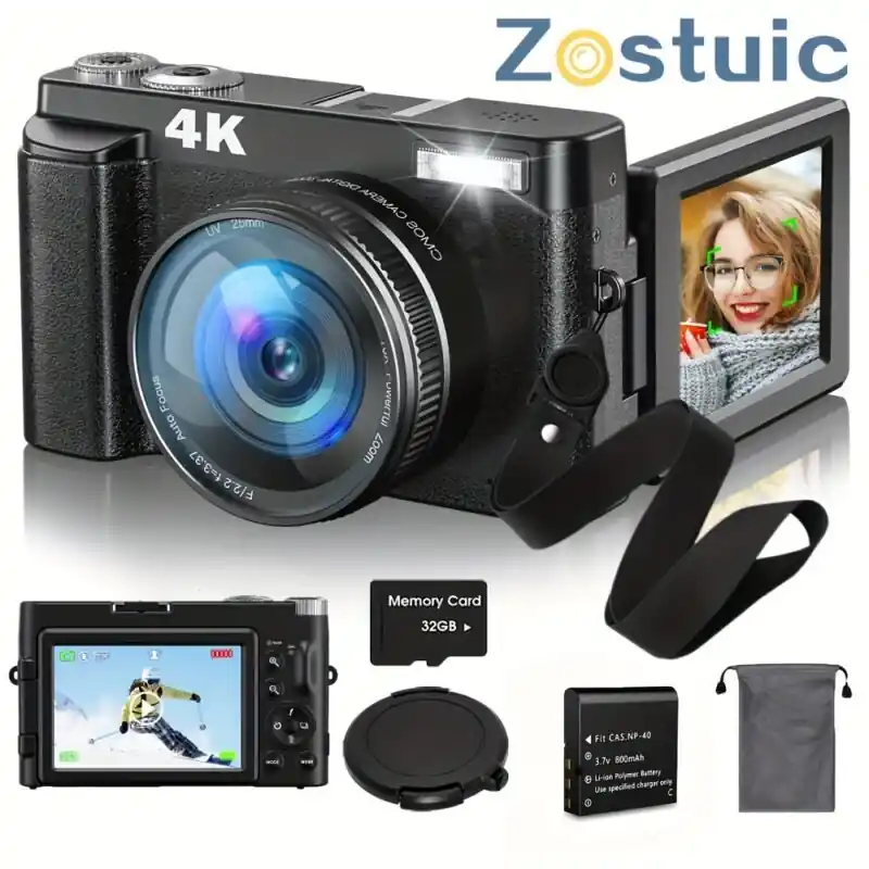 4k 48mp Vlogging Camera Autofocus Antishake Flip Screen 16x Zoom