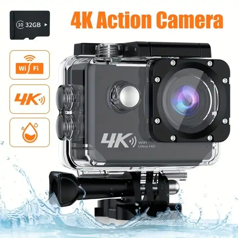 4k30fps Waterproof Action Camera With Wifi 32gb Card