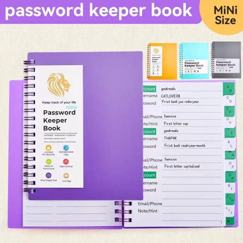 Compact A6 Spiral Password Keeper With Alphabetical Tabs For Home Office