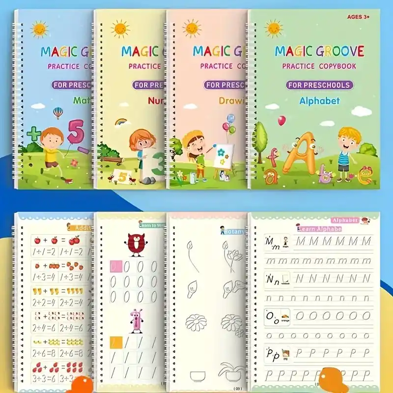Childrens Magic Practice Copybook Set 4 Books Pen Refills Grip Perfect Gift