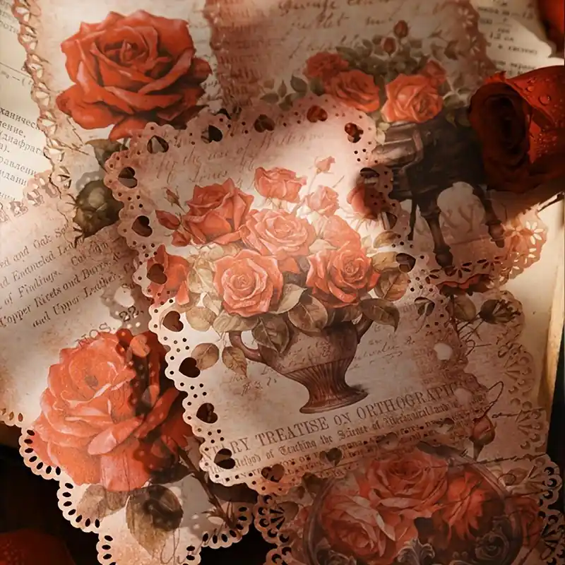 Vintage Rose Lace Edge Scrapbook Paper Diy Craft Journal Decor