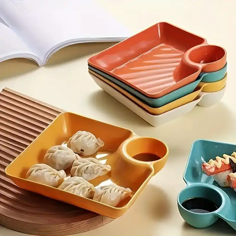 Square Snack Plate Set With Vinegar Dish Perfect For Restaurants