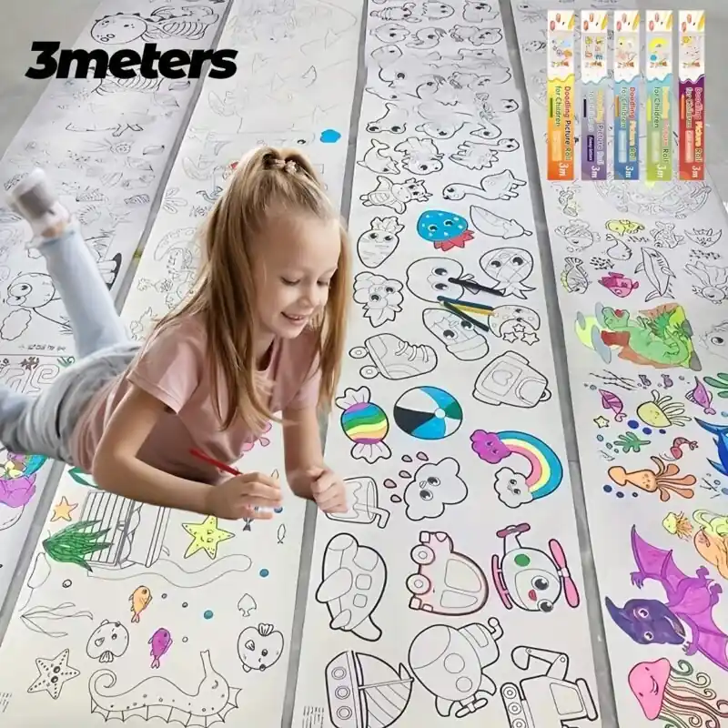 Kids Diy Doodle Painting Roll Uncolored Imagination Development Holiday Gift