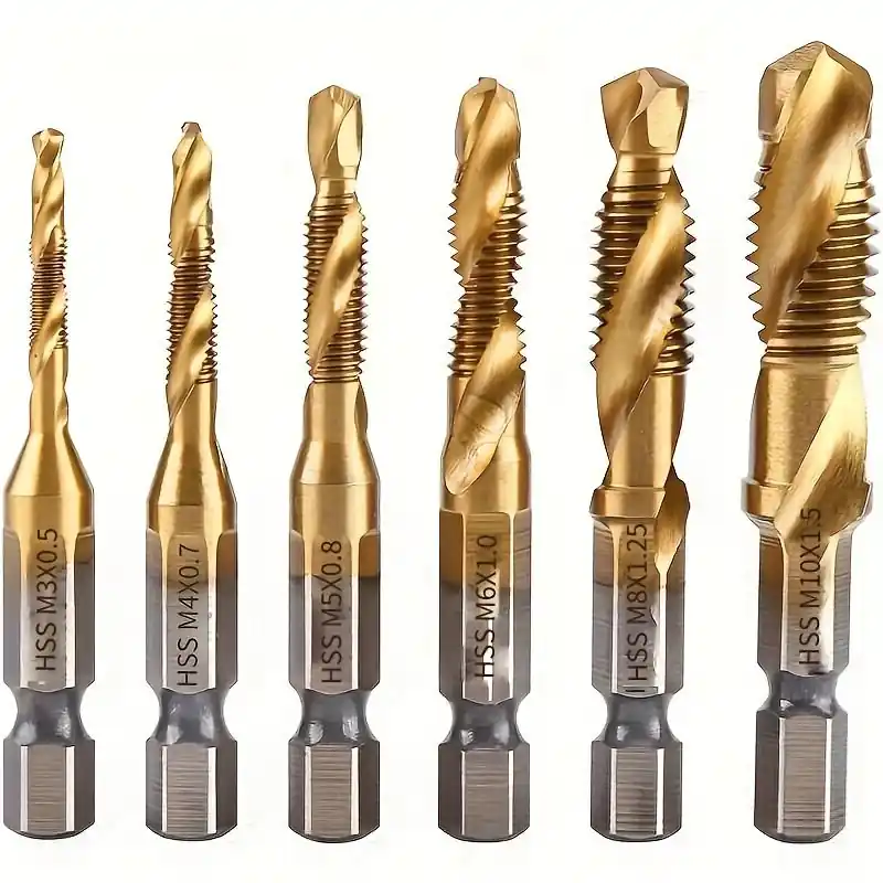 6pcs Titanium Metric Thread Drill Tap Bit Set M3m10 Taps