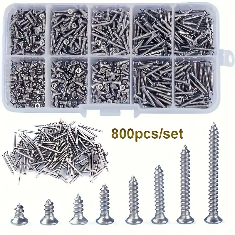 800pcs Self Tapping Wood Sheet Metal Screws Assortment Kit