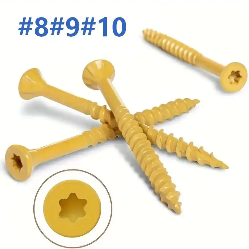 100pc Rustresistant Carbon Steel Wood Screws Flat Head Sixlobe Drive