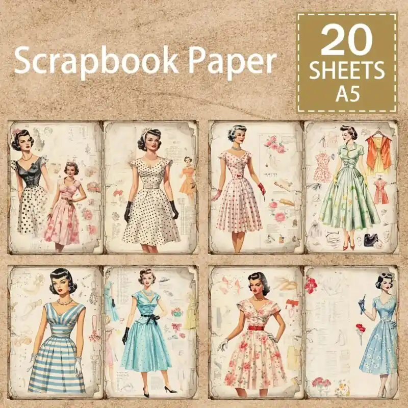 Vintage A5 Retro Girl Dress Journal Scrapbook Diy Background Sheets