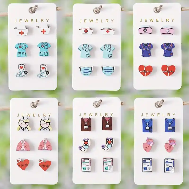 Vintage Nurses Day Stud Earrings Set Medicalthemed Jewelry Gift