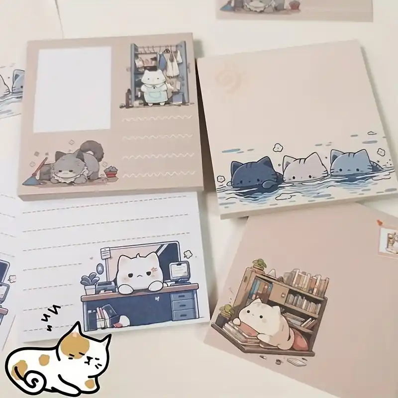50 Sheets Cute Comic Cat Sticky Notes Office Stationery