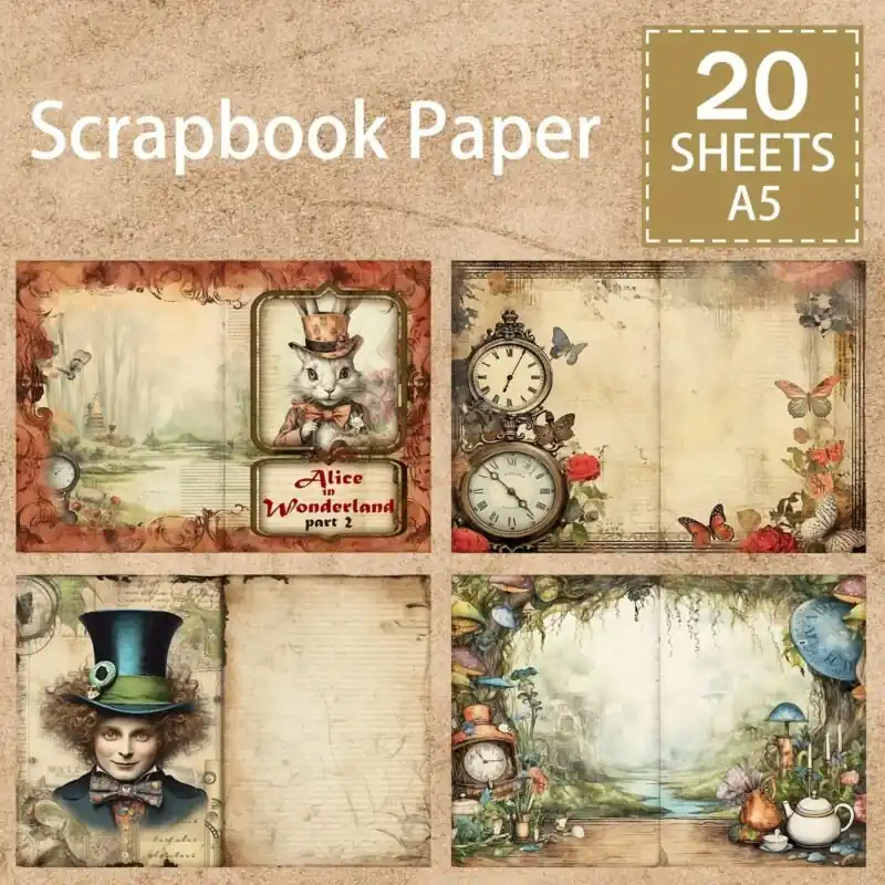 A5 Retro Alice In Wonderland Scrapbook Journal Decoration Pad 20 Sheets
