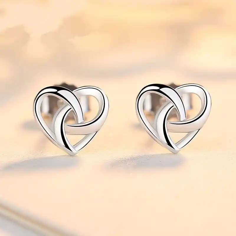 Elegant Love Heart Stud Earrings Valentines Day Womens Jewelry Gift