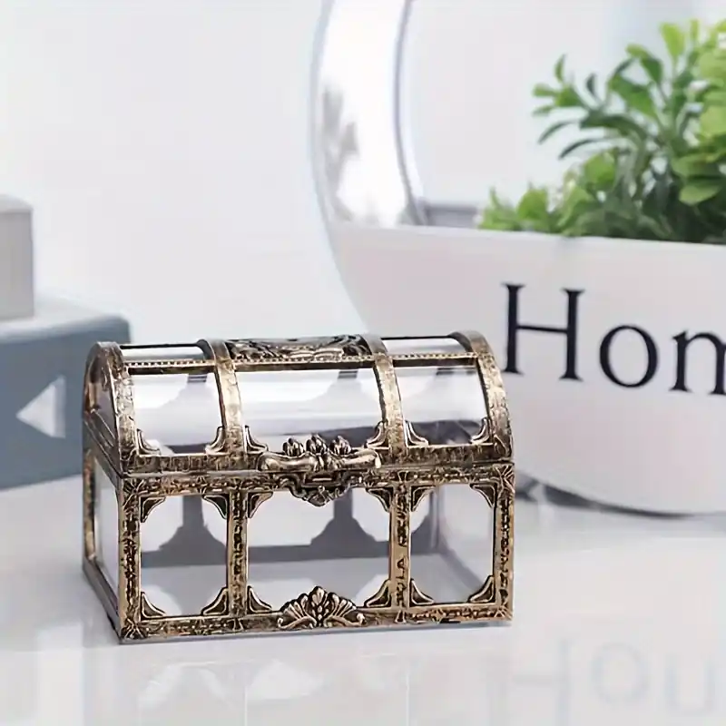 Vintage Treasure Chest Jewelry Box Ring Necklace Earrings Candy Storage