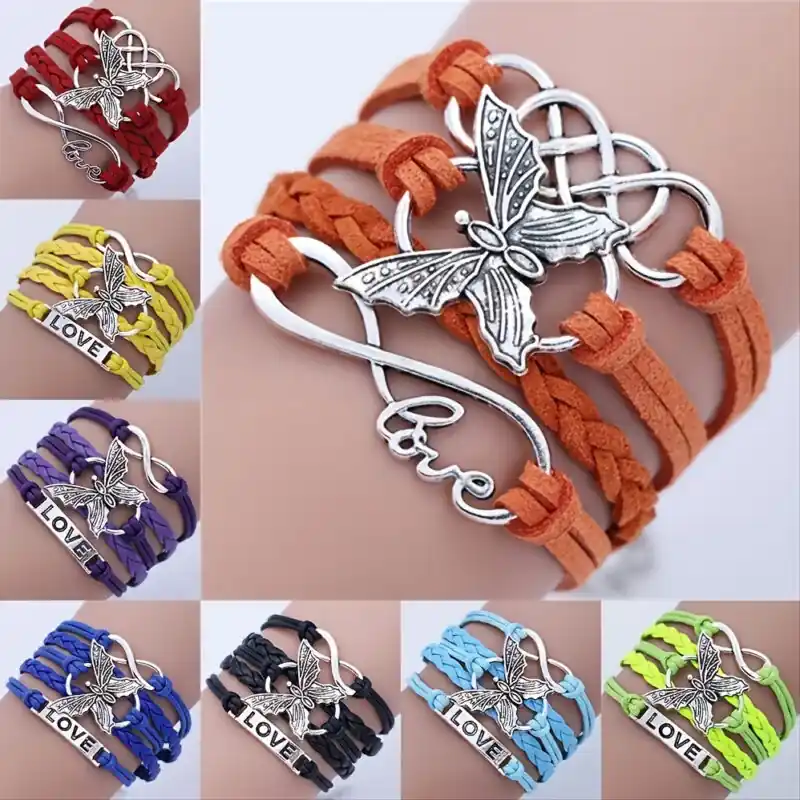 Vintage Handmade Leather Bracelet Multilayer Love Butterfly Unisex Accessory