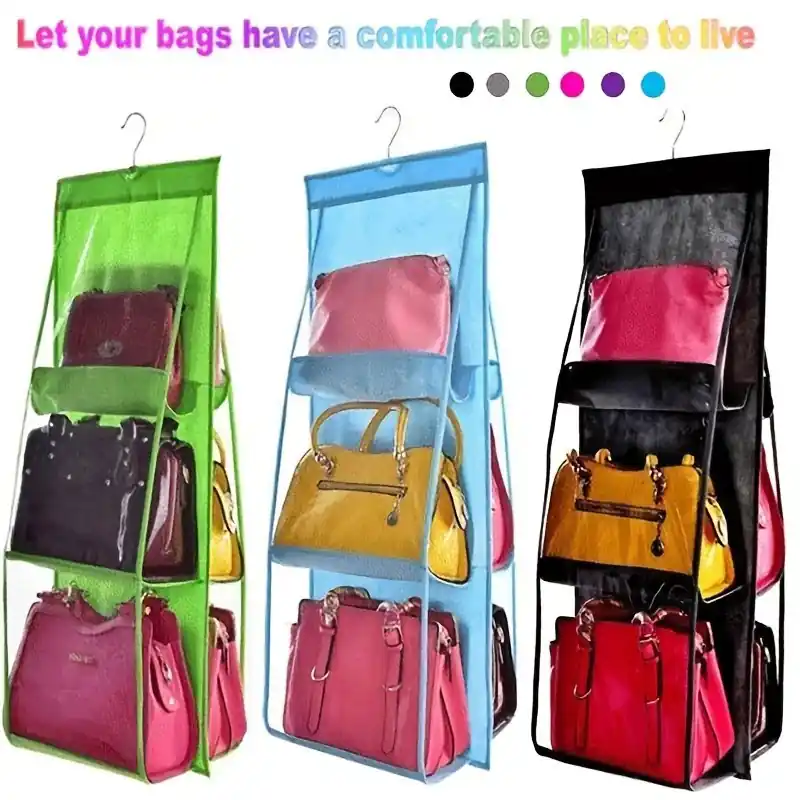 6pocket Hanging Handbag Organizer Foldable Oxford Cloth Closet Storage Hanger