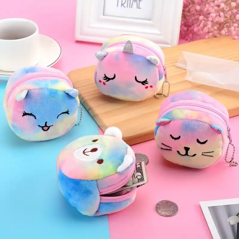 Adorable Cartoon Unicorn Cat Bear Bunny Zip Purse With Keychain