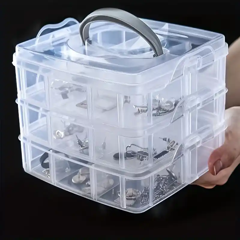 3tier Transparent 18grid Adjustable Plastic Storage Box For Toys Jewelry