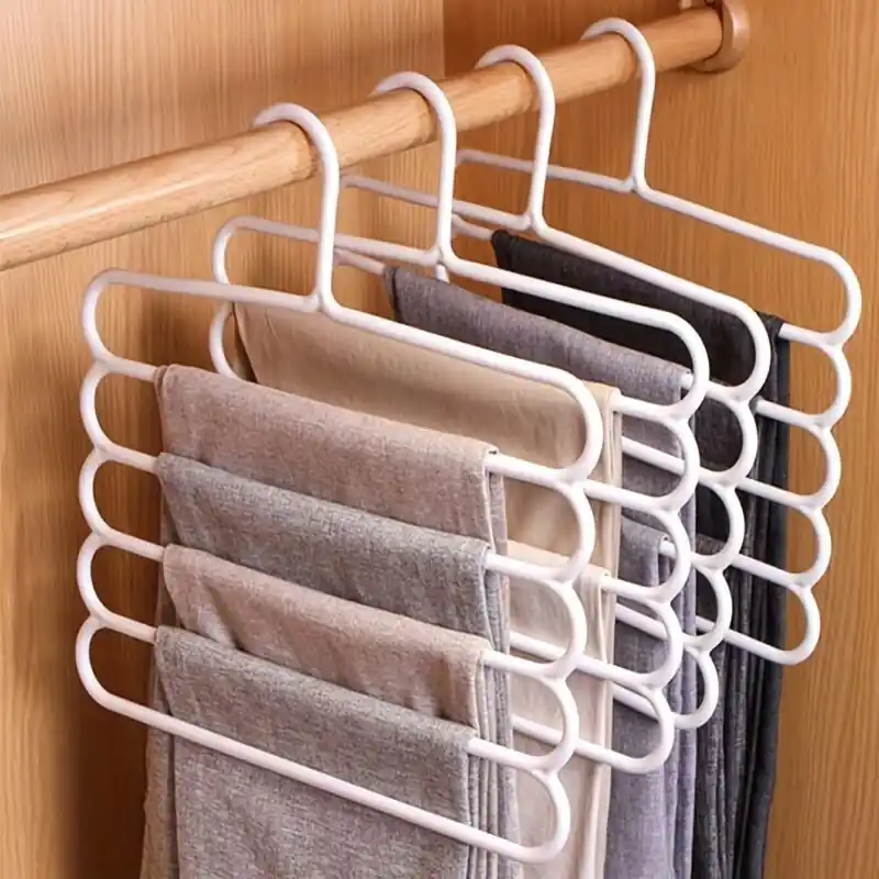 Foldable 5tier Metal Pants Hanger Nonslip Spacesaving Closet Organizer