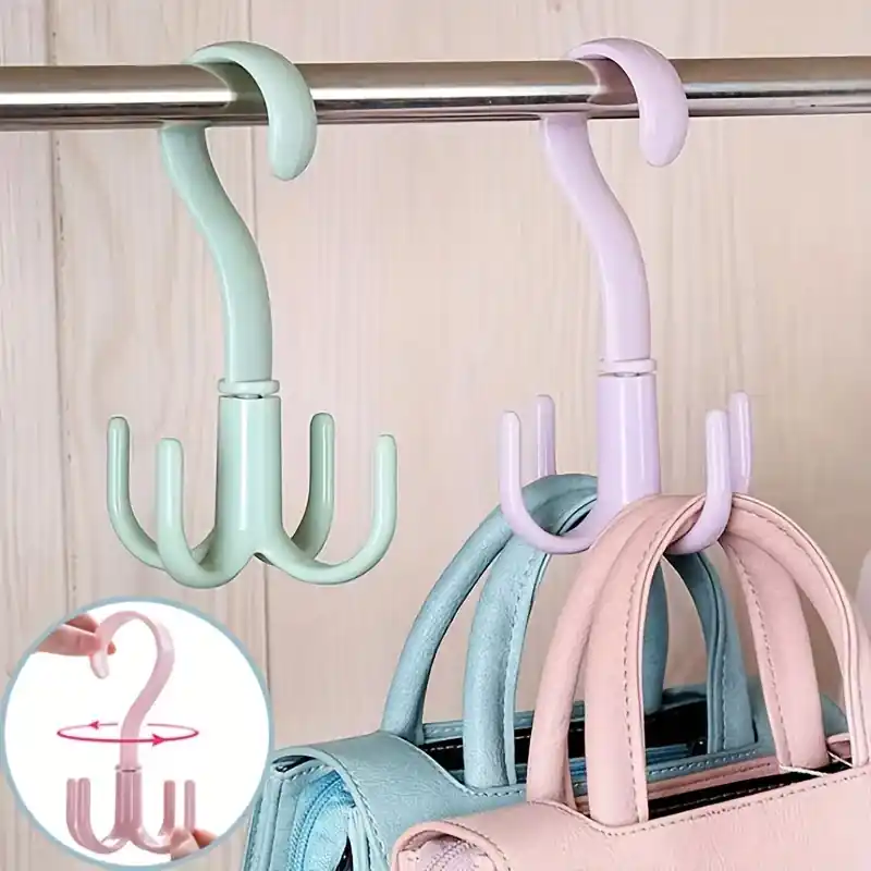 360 Rotatable Fourclaw Hook For Wardrobe Bag And Tie Organization