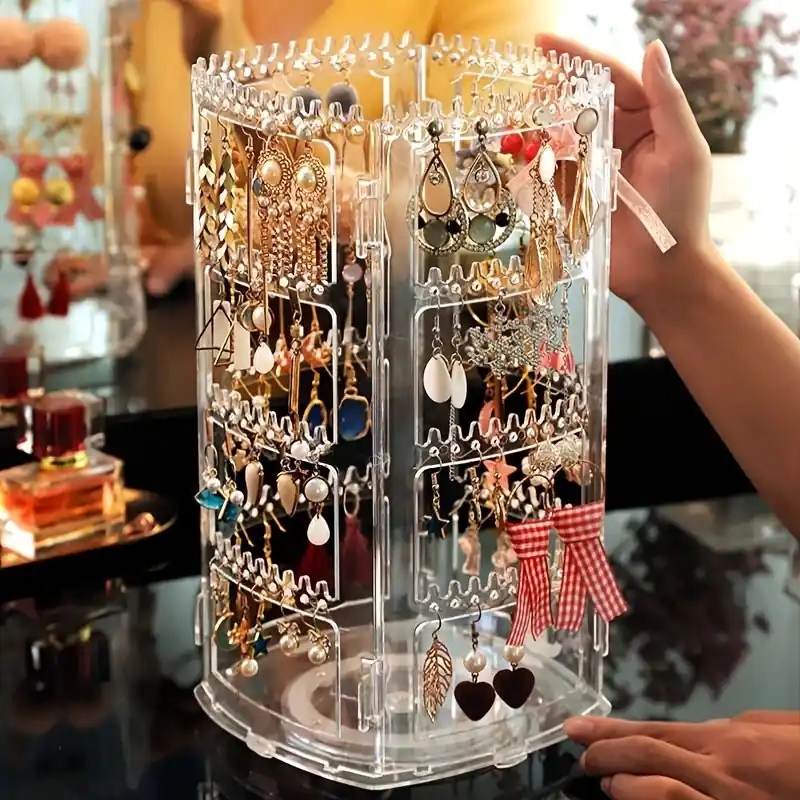 360 Rotating 4tier Jewelry Organizer Stand With Earring Holder Clear