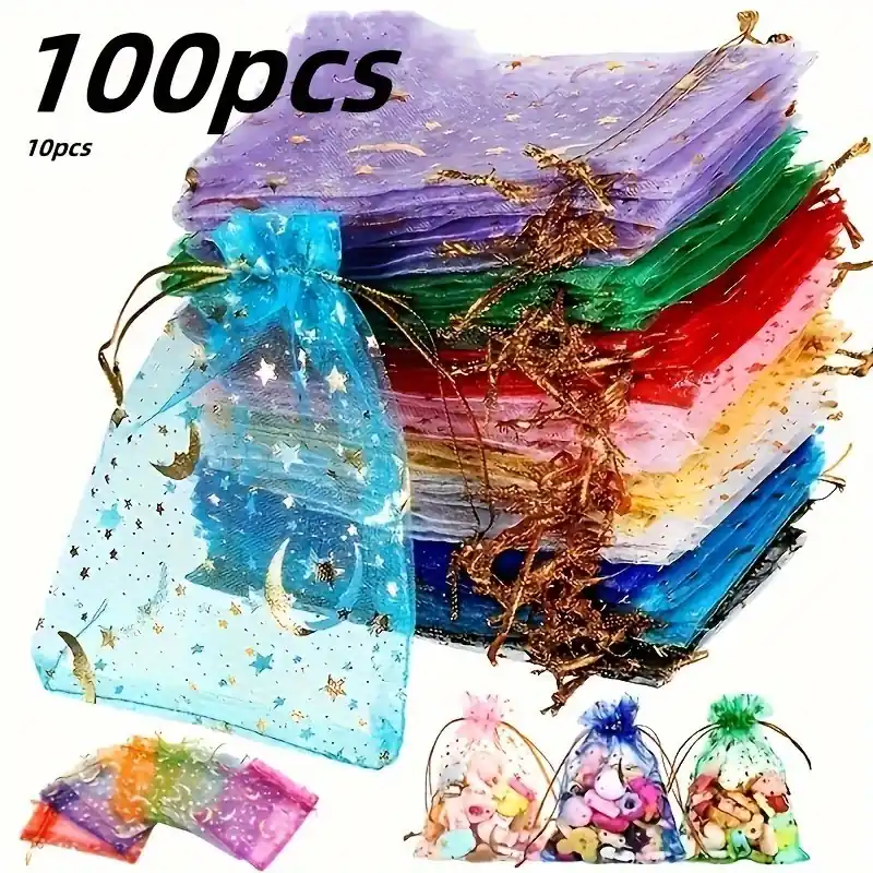 10pcs Mixed Color Moon Star Organza Bags Jewelry Gift Party