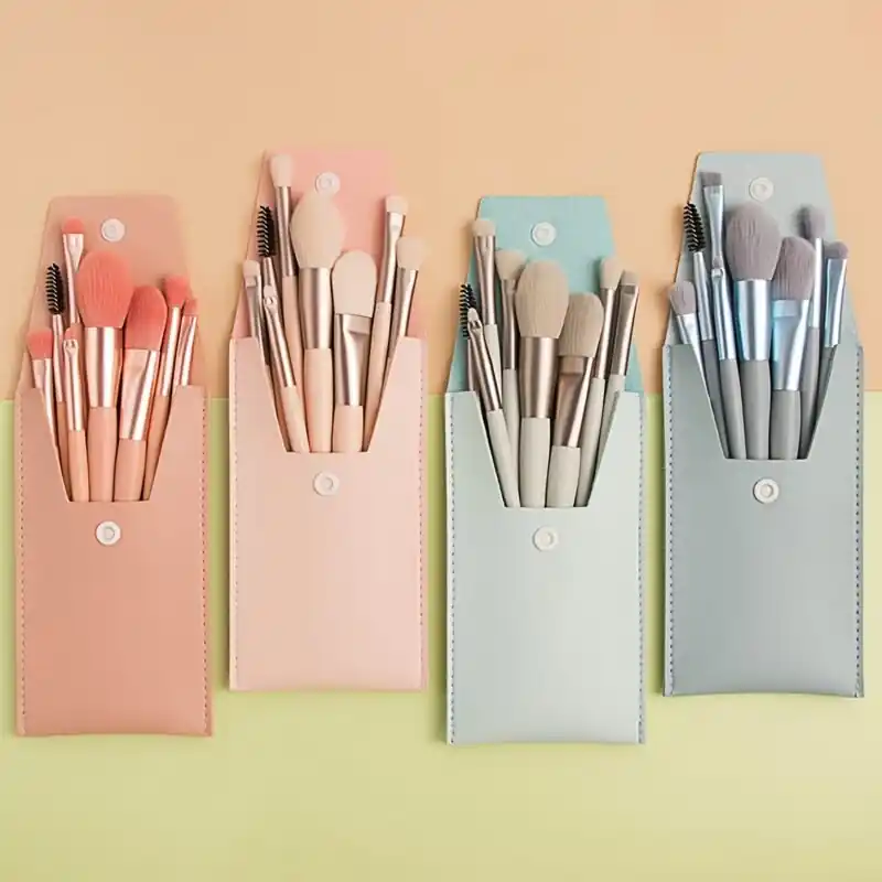 8pc Luxe Soft Nylon Makeup Brush Set With Chic Travel Bag