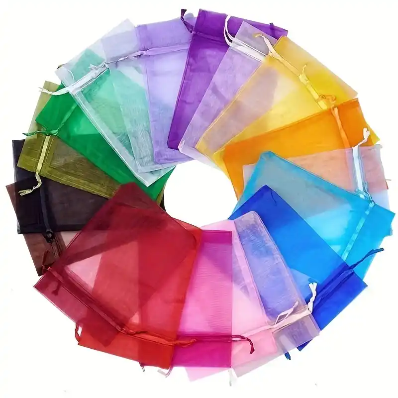 100pcs Assorted Color Transparent Organza Gift Bags With Drawstring