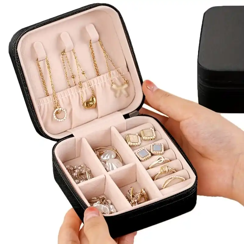 Compact Travel Jewelry Storage Box Portable Earring Necklace Ring Organizer