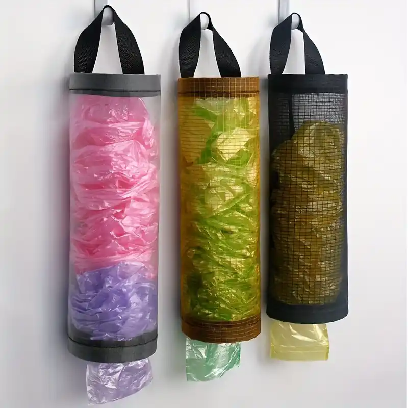 Foldable Breathable Hanging Mesh Garbage Bag Storage Organizer For Kitchen
