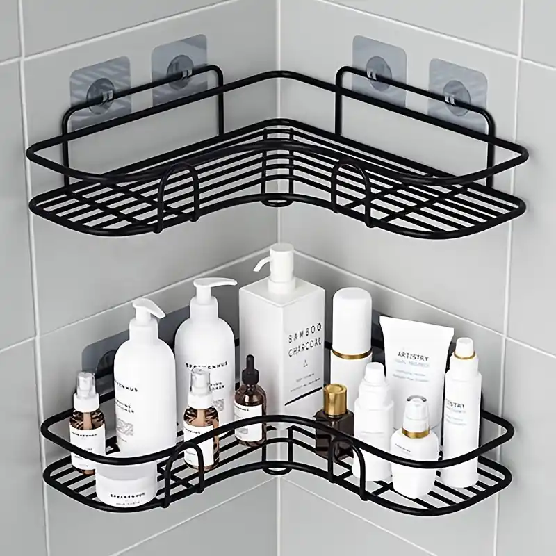 2pcs Punchfree Shower Corner Caddy Wall Mounted Bathroom Storage Rack