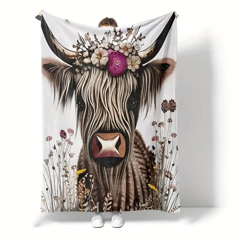 Highland Cow Print Soft Flannel Throw Blanket For Sofa Bed Travel