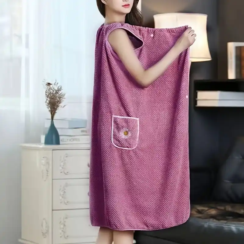 Womens Super Soft Absorbent Bath Towel Robe Daisy Pattern Nonshedding