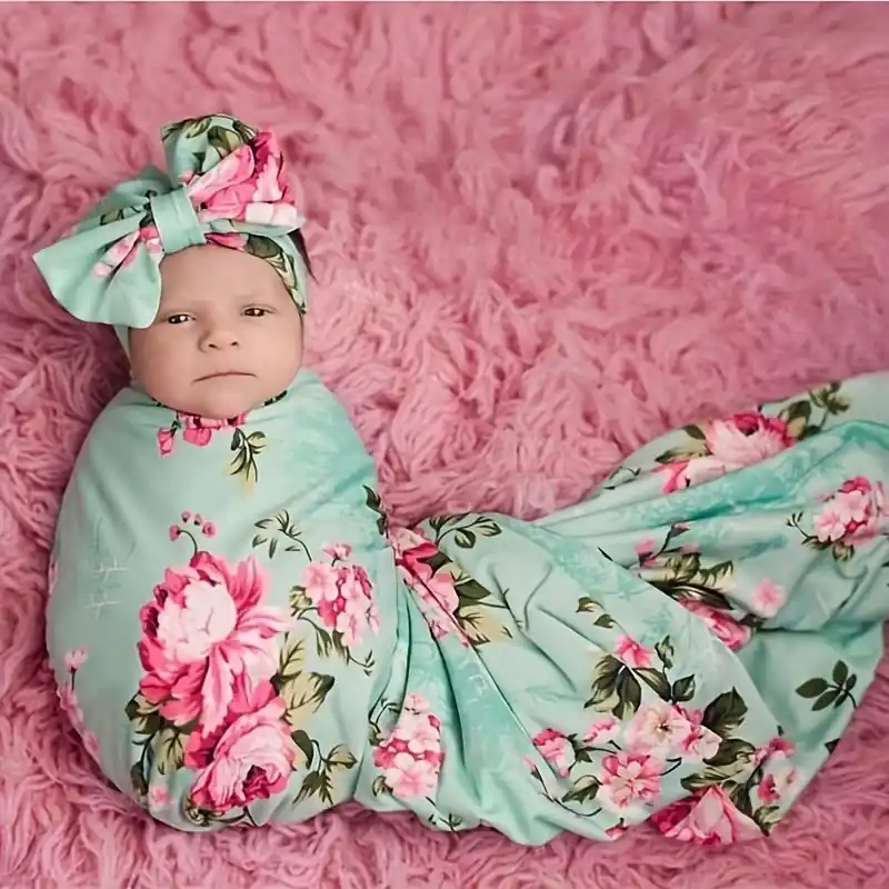2piece Floral Baby Swaddle Blanket And Headband Set Holiday Gift
