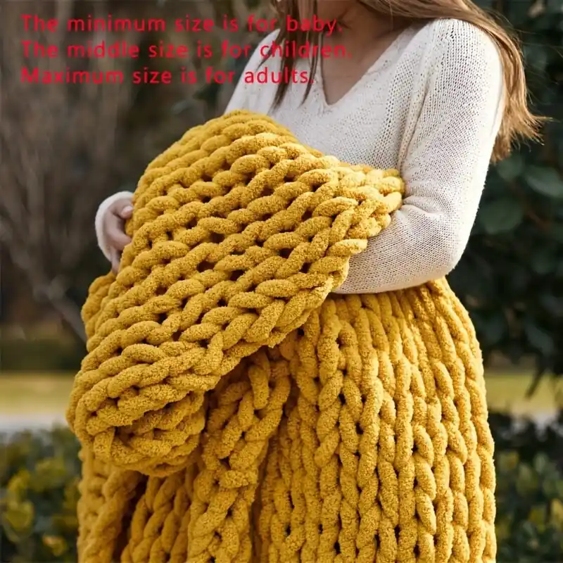 Chenille Knitted Cozy Blanket For Sofa Bed Camping Birthday Gift