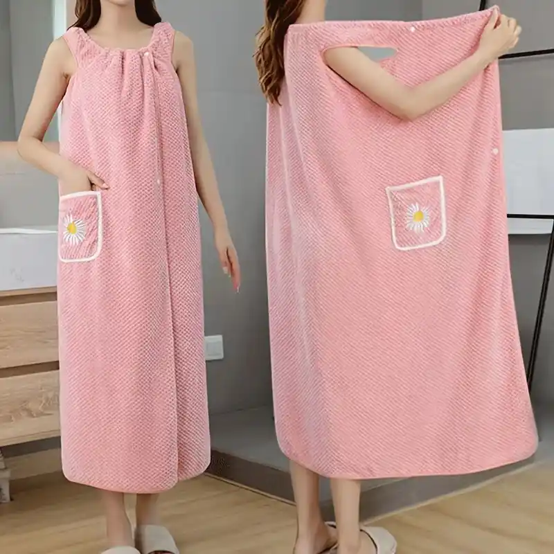Womens Quick Dry Absorbent Spa Bathrobe Towel Wrap With Floral Pattern