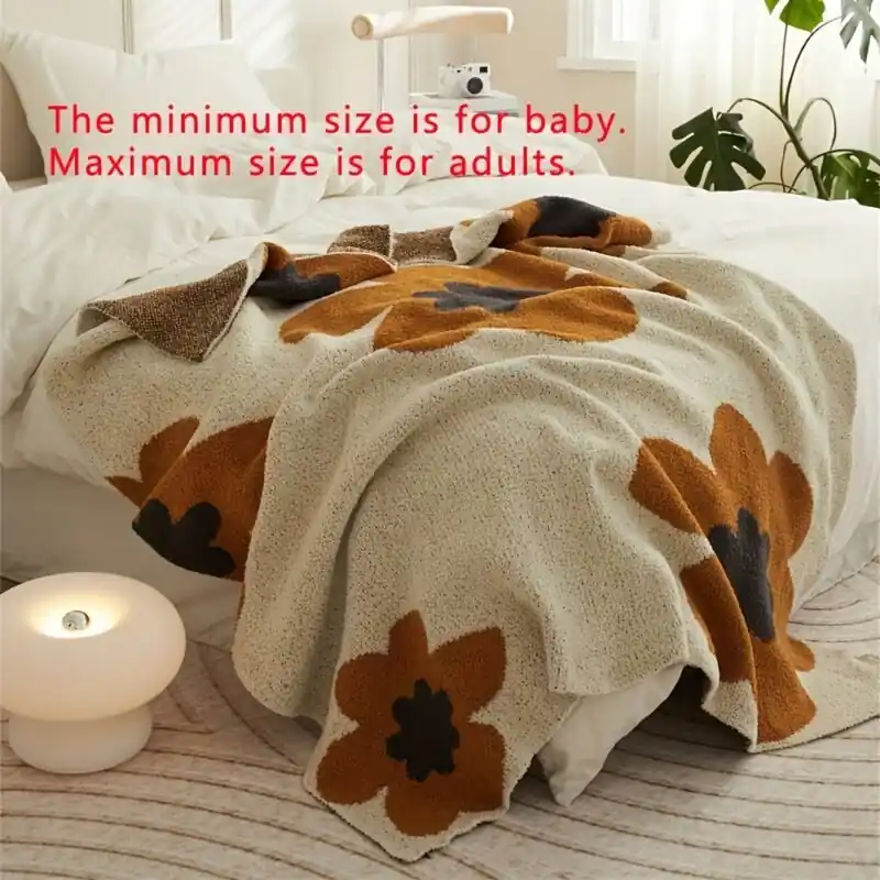 Nordic Floral Knitted Throw Blanket Soft Cozy Warm For Couch Bed Sofa