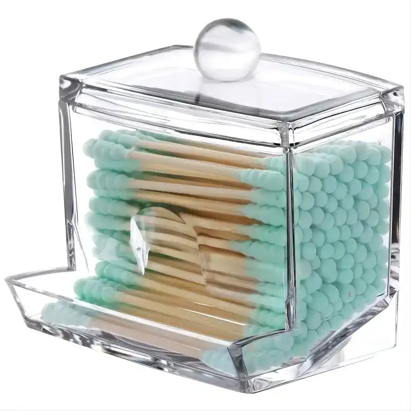 Clear Acrylic Cotton Swab Holder Ball Dispenser Bathroom Storage Organizer