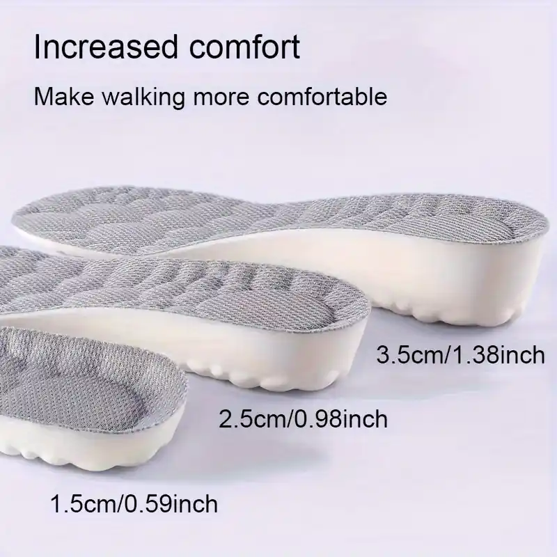 Height Boosting Insoles Shock Absorbent Odorresistant Comfortable Noncollapsing 1 Pair