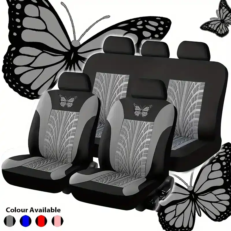 Red Butterfly Embroidered Universal Car Seat Cover Set Stain Wear Protection