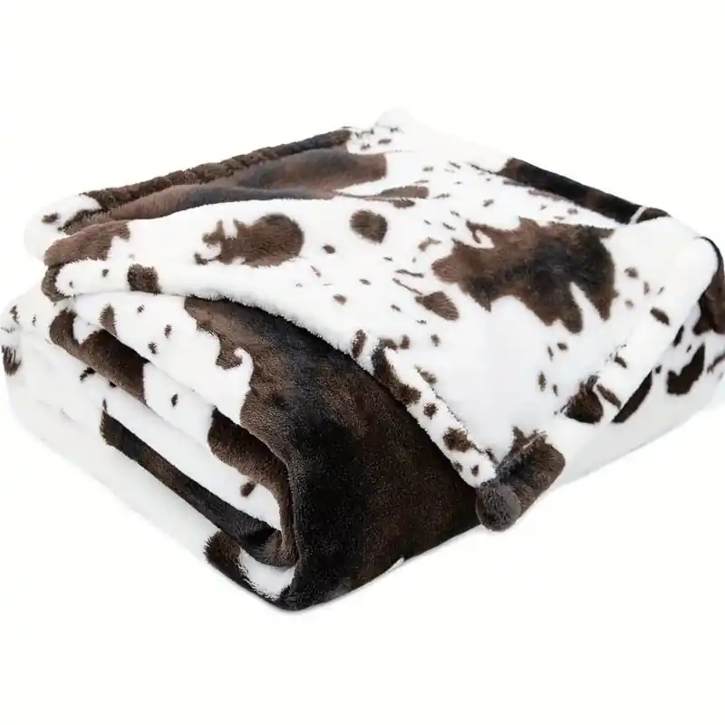 Soft Plush Fleece Cow Print Throw Blanket Allseason Comfort For All Ages