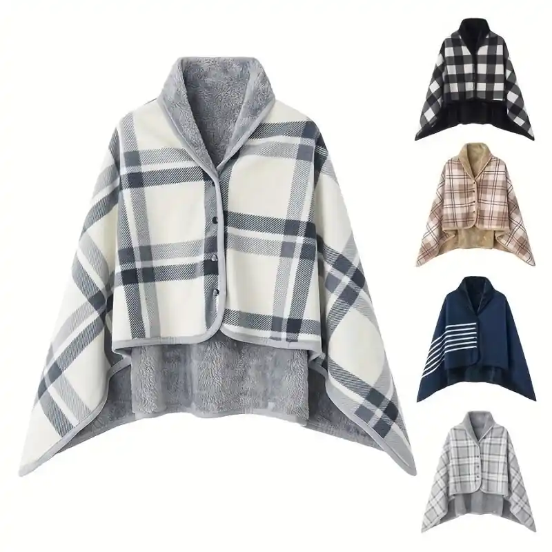 Cozy Flannel Wearable Blanket Shawl For Casual Office Use 1pc