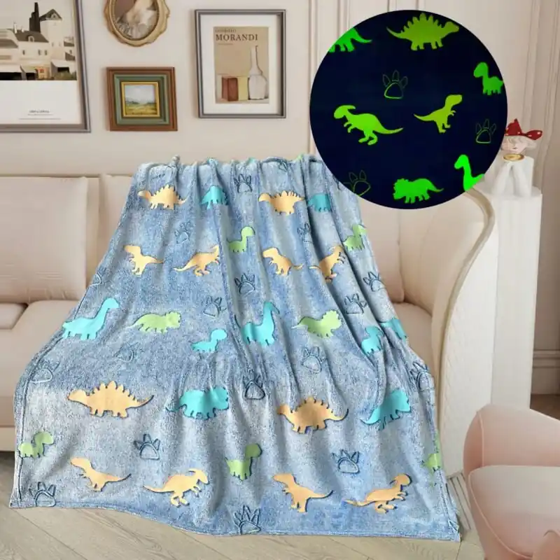Glowindark Dinosaur Plush Flannel Throw Blanket Ideal For Bed Sofa